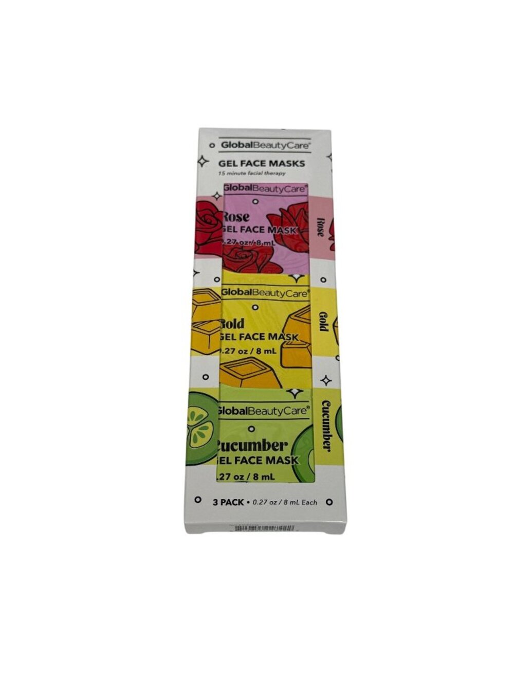 Global Beauty Care Gel Face Mask Set 3 Pack Cucumber Rose Gold Hydrating